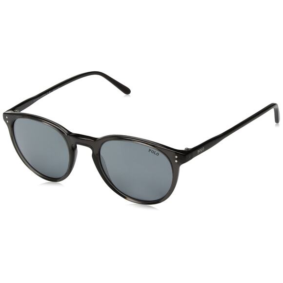 NWT Polo Ralph Lauren Men’s PH4110 Round Sunglasses Black/Grey Mirror 50mm - Picture 1 of 4